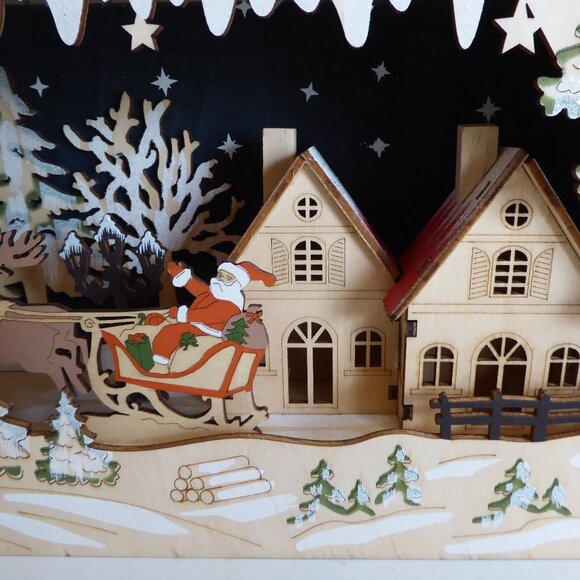 NEW 17” CHRISTMAS LED LIGHT UP LASER CUT WOOD SANTA CLAUS WINTER VILLAGE SCENE - Picture 15 of 16